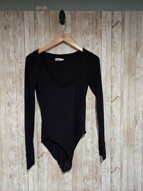 Faherty Sexy Ribbed Minimalist Legend Monroe Black Bodysuit S